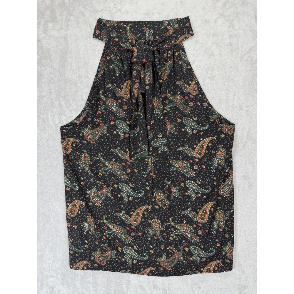 J.Crew Paisley Tie Neck Sleeveless Blouse Top Black Boho Floral Size 8